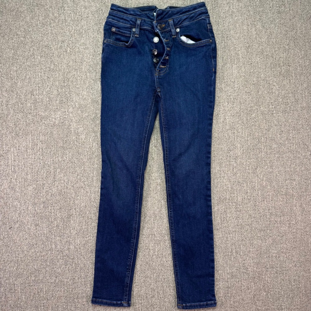 Free People We The Free High Rise Button Fly Skinny Jeans Dark Wash Size 25